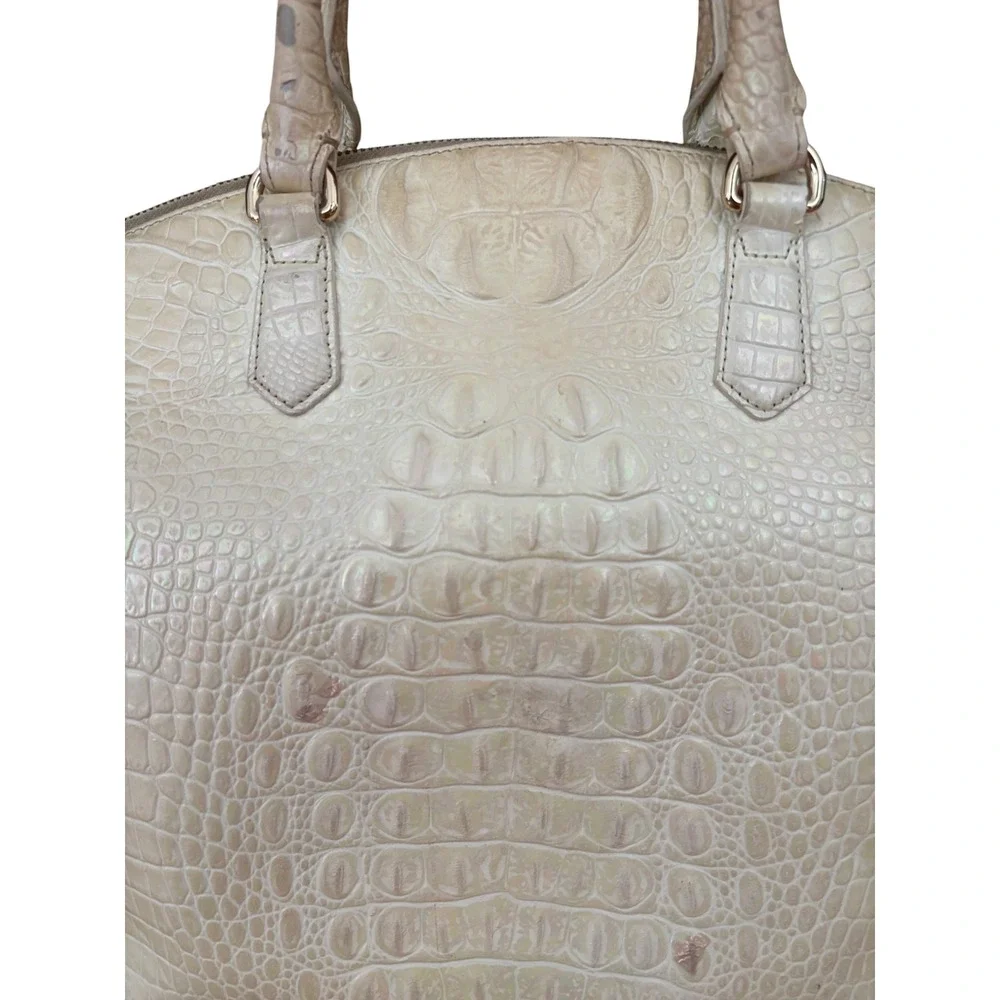 Brahmin Duxbury Satchel Iridescent Cream Croc Embossed Leather Handbag